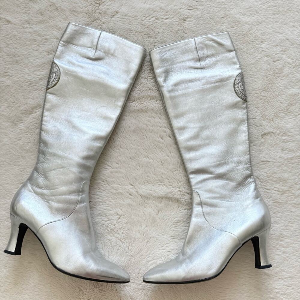 Versace Vintage women silver boots size 38,5 EU Authentic